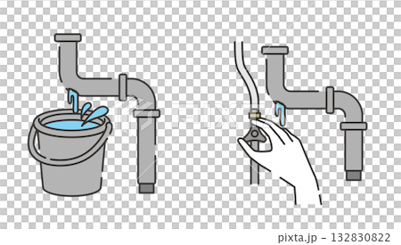 水漏れトラブルへの応急処置イラスト 132830822