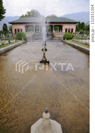 Shalimar Bagh is a beautiful Mughal garden in Srinagar, Jammu and Kashmir, India. It is a garden with fountains, ponds and various plants. 132831304