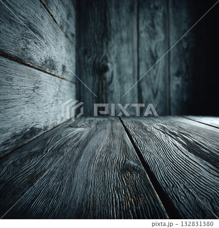 rustic wooden room with textured walls and floor creates vintage atmosphere. aged wood planks display intricate grain patterns, adding depth and character to space 132831380
