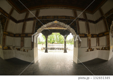The interior of the Shalimar Bagh Gardens, a beautiful Mughal garden in Srinagar, Jammu and Kashmir, India, is decorated with fountains, ponds and a variety of plants. The interior of the Shalimar Bagh Gardens, a beautiful Mughal garden in Srinagar, Jammu and Kashmir, India, is decorated with fountains, ponds and a variety of plants. 132831385