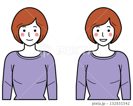 正面向き。腕をおろしたカットソーの若い女性。 132831542