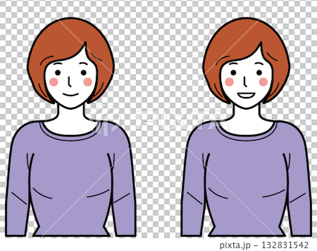 正面向き。腕をおろしたカットソーの若い女性。 132831542