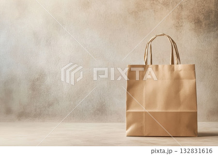 A brown paper bag is sitting on a wall 132831616