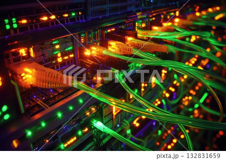 A colorful network of wires with neon lights 132831659
