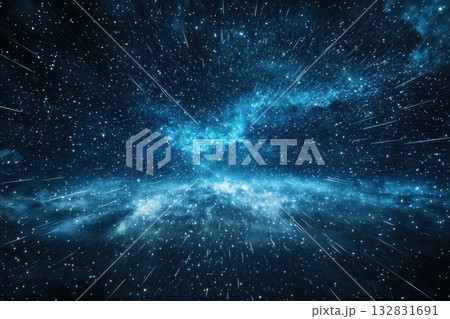 Celestial Landscape Featuring Shooting Stars and Colorful Cosmic Elements Across the Sky Celestial Landscape Featuring Shooting Stars and Colorful Cosmic Elements Across the Sky 132831691