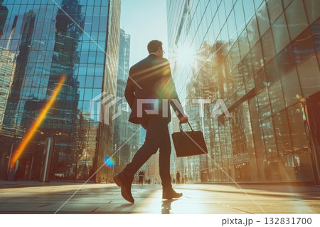 Business Leader Walking Through Urban Corporate Plaza on Bright Sunny Day Business Leader Walking Through Urban Corporate Plaza on Bright Sunny Day 132831700