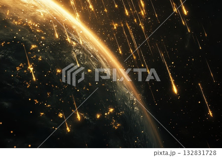 Stunning Deep Space View of Earth Capturing Meteor Shower Vibrancy and Cosmic Phenomena 132831728