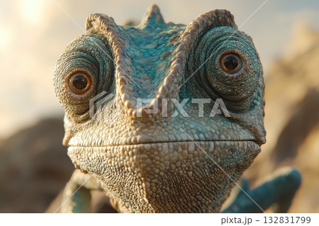 Close-Up Detailed View of a Chameleon with Sharp Features and Unique Textures Close-Up Detailed View of a Chameleon with Sharp Features and Unique Textures 132831799