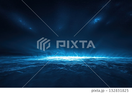 Surreal Galactic Perspective Over a Horizon with Mystical Light and Cosmic Elements 132831825