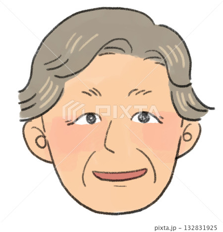 水彩の似顔絵風の笑っているおばあさんの顔のイラスト 132831925