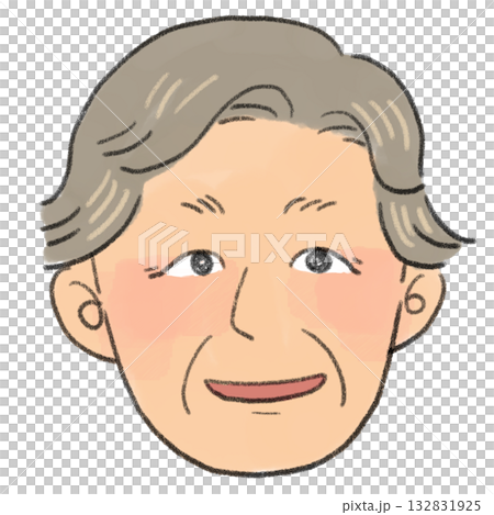 水彩の似顔絵風の笑っているおばあさんの顔のイラスト 132831925