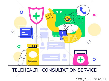 Telehealth Consultation Service Vector Illustration Featuring the Practice of using Technology to Provide Remote Health Services on Mobile Device Telehealth Consultation Service Vector Illustration Featuring the Practice of using Technology to Provide Remote Health Services on Mobile Device 132832034