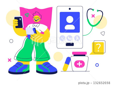 Telehealth Consultation Service Vector Illustration Featuring the Practice of using Technology to Provide Remote Health Services on Mobile Device 132832038
