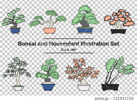 圖庫插圖: 盆景和室內植物圖示集 132832158