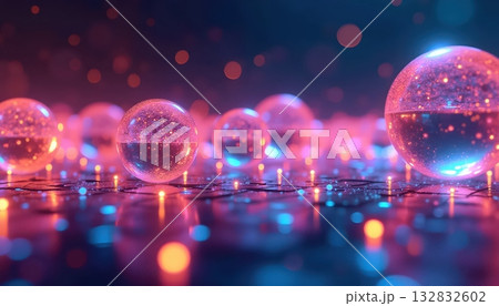 Vivid Multicolor Grid Sphere Composition with Futuristic Digital Atmosphere Vivid Multicolor Grid Sphere Composition with Futuristic Digital Atmosphere 132832602