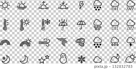 天気予報・天気・気象の線画アイコンセット(アウトライン化していない) 132832783