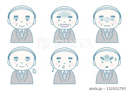 スーツを着たおじさんの感情表現集6種類カラー 132832793
