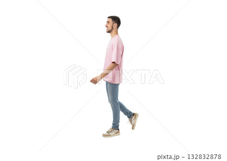 Man strolls happily in casual attire, isolated, PNG Man strolls happily in casual attire, isolated, PNG 132832878