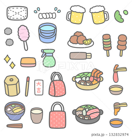 楽しい年末年始のイラストセット 132832974