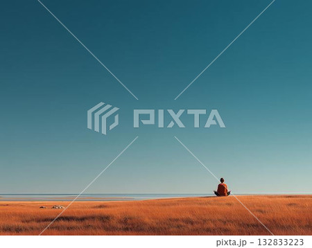 大自然の中でヨガをする人 132833223