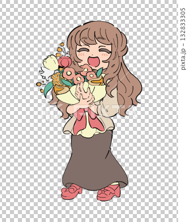 花束を持った笑顔の女性 花束を持った笑顔の女性 132833305