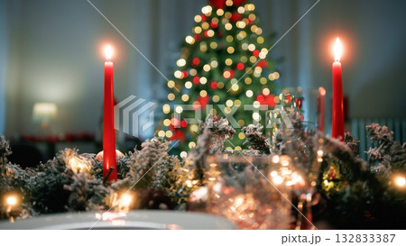 decorated table for family dinner 132833387