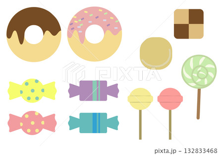 いろいろなお菓子のフラットイラスト詰め合わせ 132833468