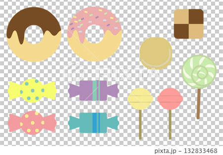いろいろなお菓子のフラットイラスト詰め合わせ 132833468