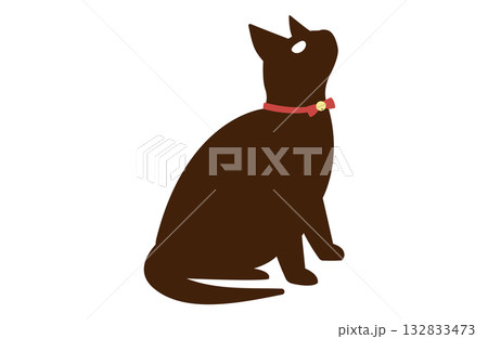 赤いリボンの首輪をした黒猫が見上げているイラスト 赤いリボンの首輪をした黒猫が見上げているイラスト 132833473