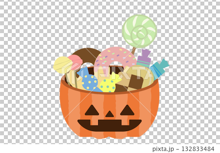 Flat illustration of a jack-o'-lantern filled with sweets 132833484