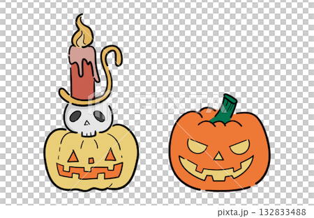 Jack-o'-lantern candle and pumpkin ghost illustration 132833488