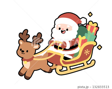 かわいいそりを引くサンタさんのイラスト 132833513
