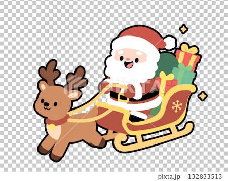 かわいいそりを引くサンタさんのイラスト 132833513