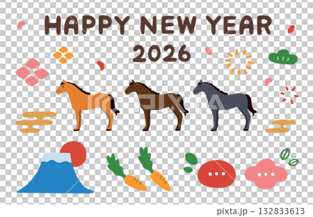 2026年お正月イラスト素材セット 132833613