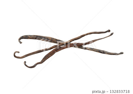Vanilla beans on a white surface, isolated on white, PNG 132833718