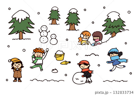 雪と子供のイラスト 132833734