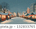 雪降るクリスマスマーケットの風景 132833765