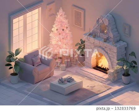 暖炉のあるクリスマスの部屋 132833769