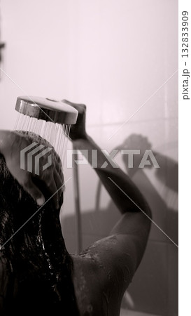 Enjoy a Serene and Tranquil Shower Experience Captured Beautifully in Monochrome Shades 132833909