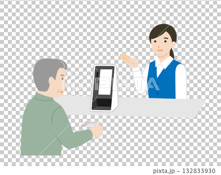 マイナンバーカード保険証受付を案内する事務員 132833930