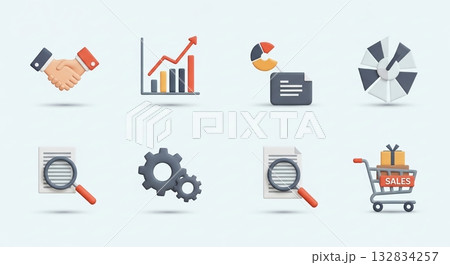 協力と成長、データ分析のビジネスアイコン 協力と成長、データ分析のビジネスアイコン 132834257