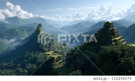 山頂に作られた古代遺跡のイメージ風景 山頂に作られた古代遺跡のイメージ風景 132834274