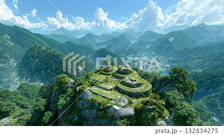 山頂に作られた古代遺跡のイメージ風景 山頂に作られた古代遺跡のイメージ風景 132834275