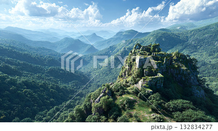 山頂に作られた古代遺跡のイメージ風景 132834277
