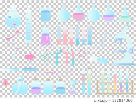 Science motif illustration set: test tube, litmus paper, magnet, Galileo thermometer, microscope 132834360