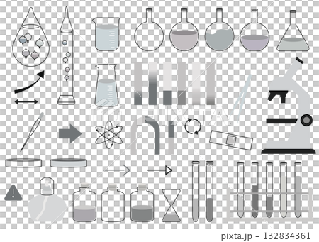 Science motif illustration set: test tube, litmus paper, magnet, Galileo thermometer, microscope 132834361