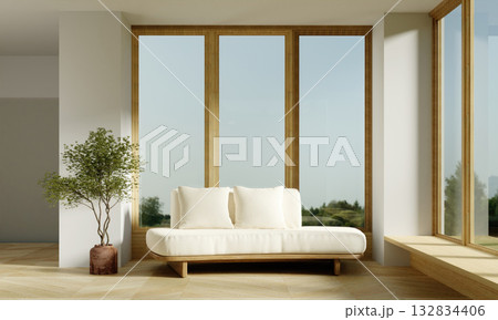 Modern wellness interior design focusing on natural light and space. 3D render illustration 132834406