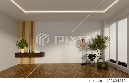Interior design wellness with elegant simplicity and natural textures. 3D render illustration Interior design wellness with elegant simplicity and natural textures. 3D render illustration 132834413