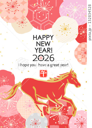 2026年 日本の年賀素材 市松模様に馬 2026年 日本の年賀素材 市松模様に馬 132834528