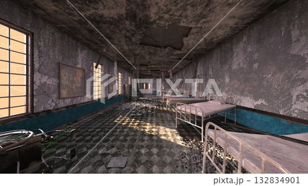 廃墟の荒れた室内 132834901